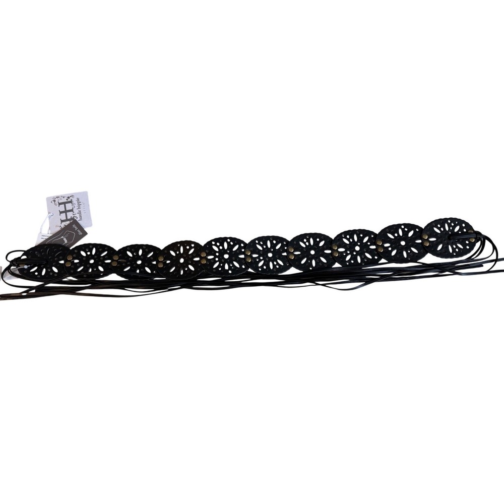 Haute Hippie Black Cutout Medallion Wrap Boho Belt Tassel Tie NWT - Picture 6 of 7